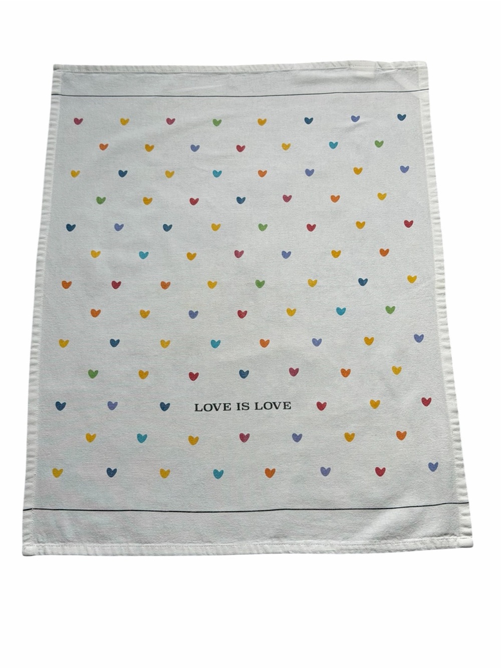 Williams Sonoma White Tea Towel with Multicolor Heart Pattern